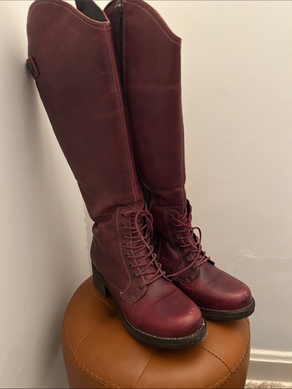 Unity in Diversity Burgundy Lace-Up Knee-High Boots